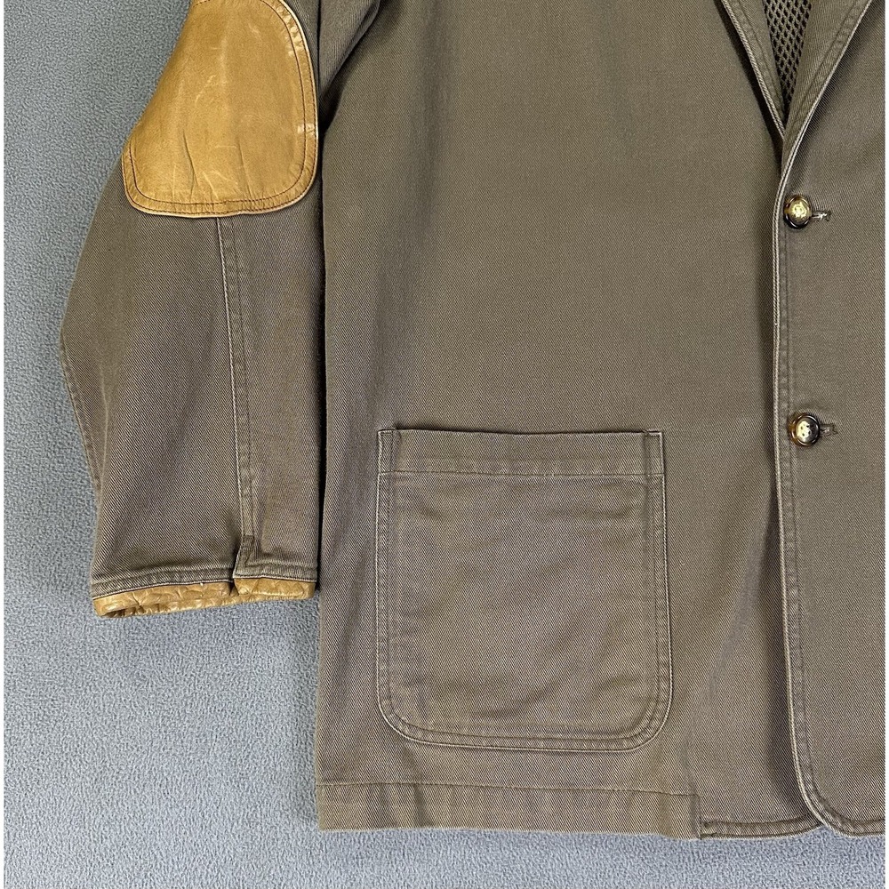 Orvis Blazer Jacket Mens 46 Tall Brown Zambezi Safari Leather Elbow Twill Travel - Picture 3 of 9
